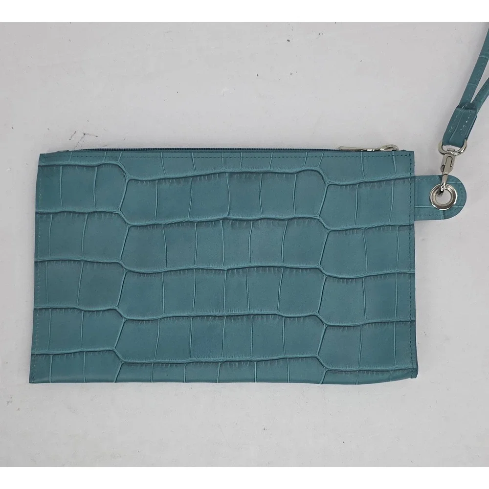 Longchamp Roseau Croco Leather‎ Wristlet Clutch Jade Green L2541 858 323 NEW